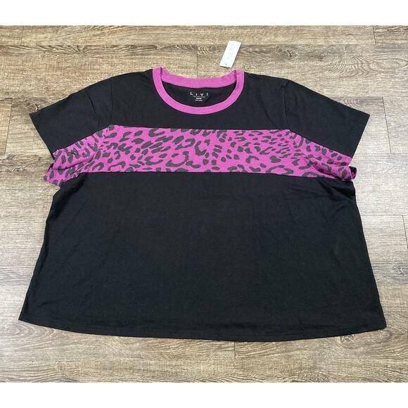 New Livi Womens Athletic Tee Crew Neck Short Sleeve Leopard 26/28 Lane Bryant - Picture 3 of 12